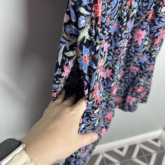 Loft L Tall Spring Bloom Button Swing Dress Lightweight Floral Vacation Resort - Picture 3 of 6